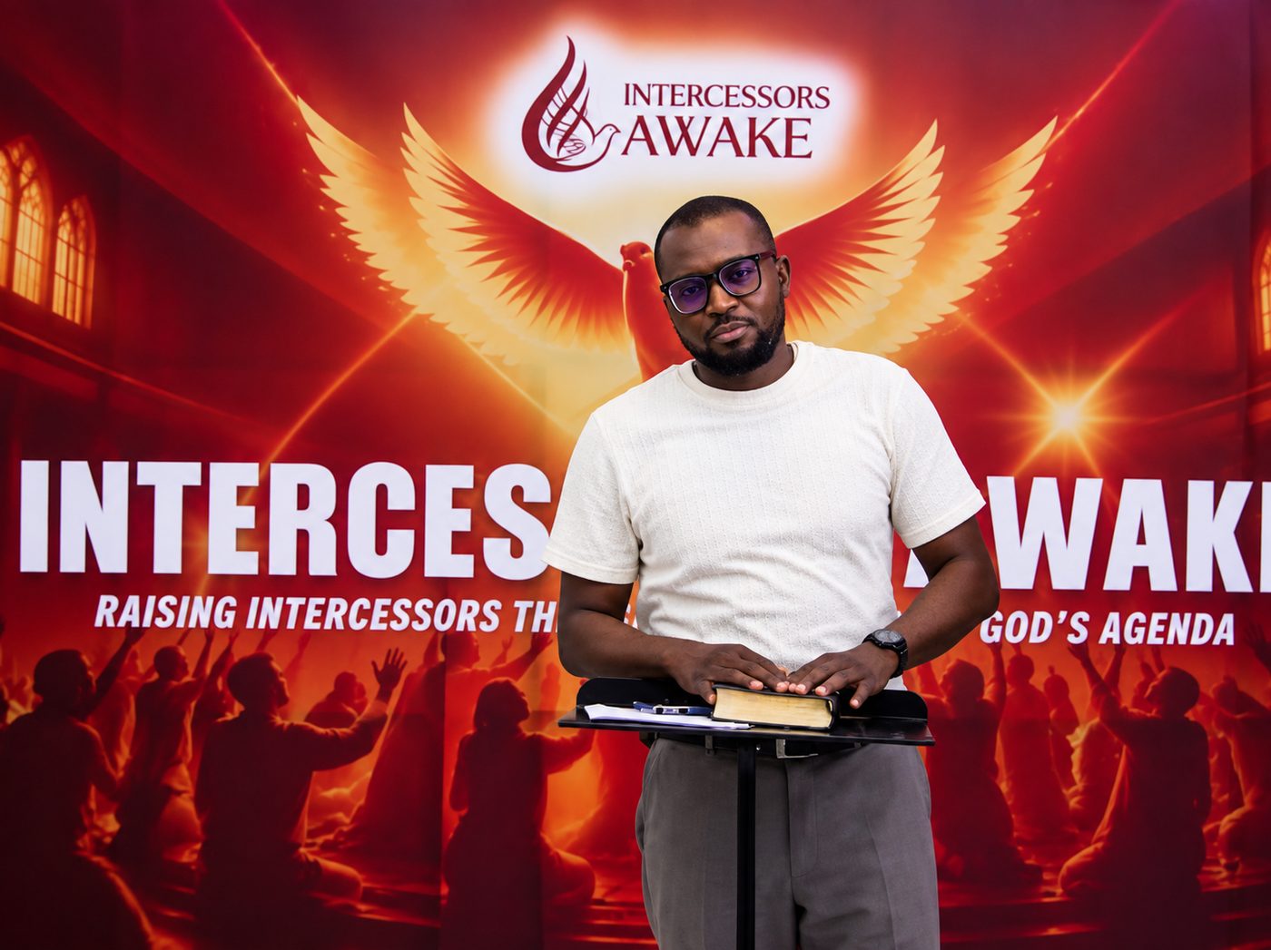 Tochi Ifejianyi ministering at the Intercessors Awake banner